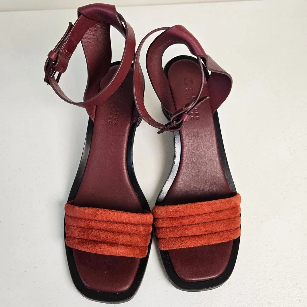 Mercedes Castillo Hiru Ankle Strap Block Heel Leather Sandals US 6.5/ EU 36.5‎